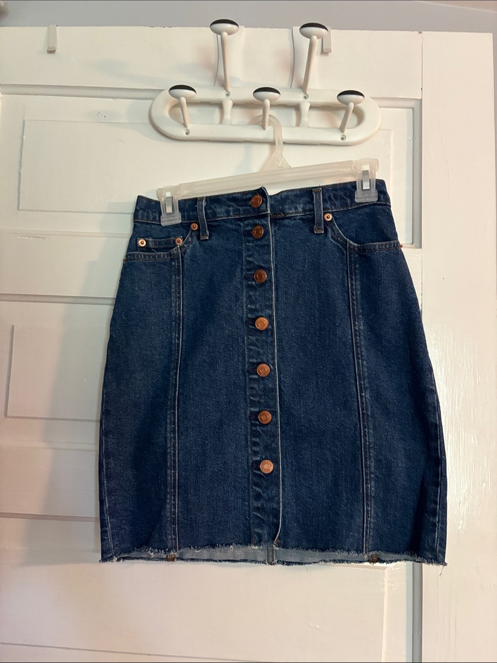 Dark Blue Denim Button-Front Skirt